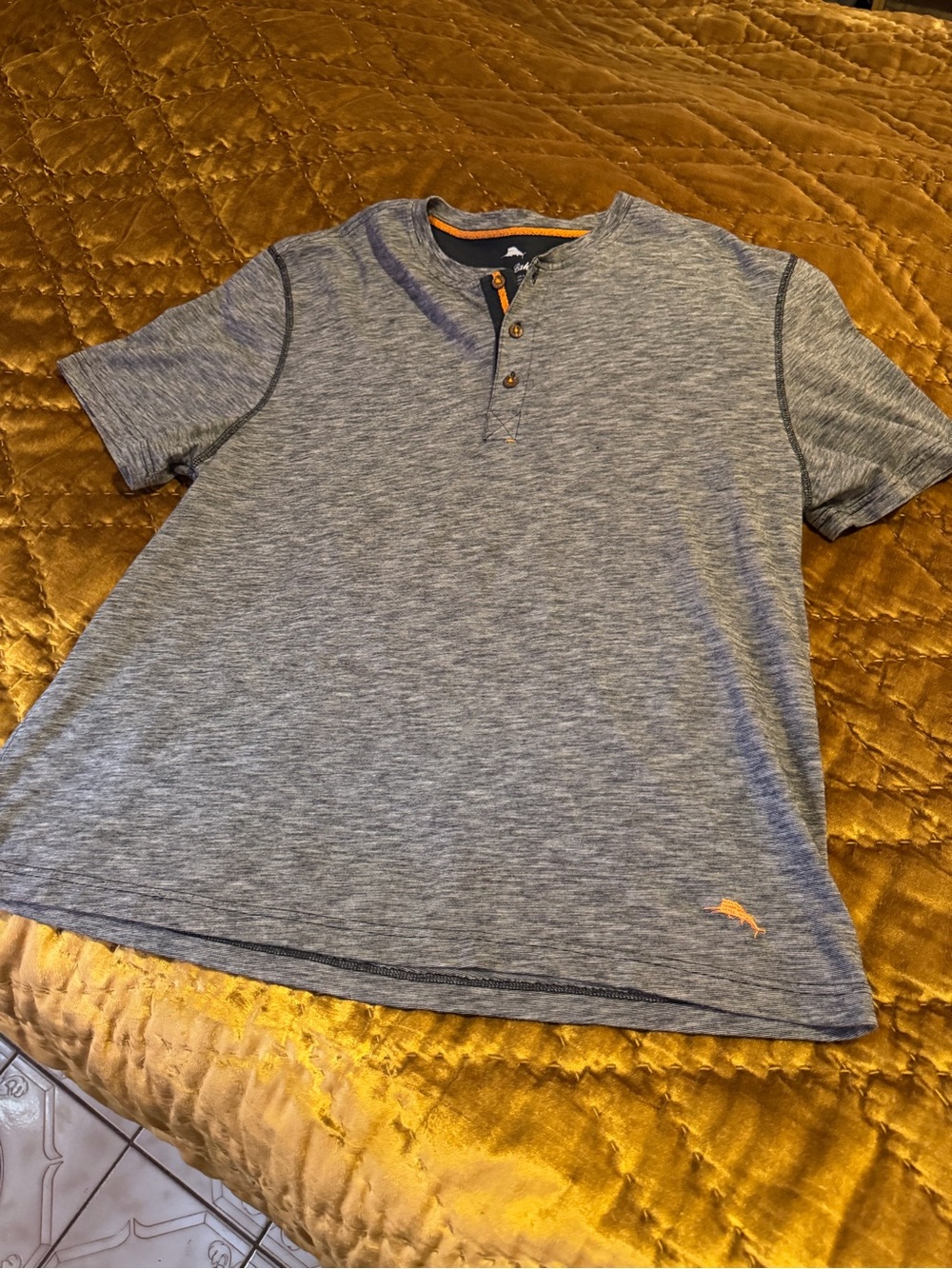 Tommy Bahama Gray  blue Short-Sleeve Henley with Orange Accents